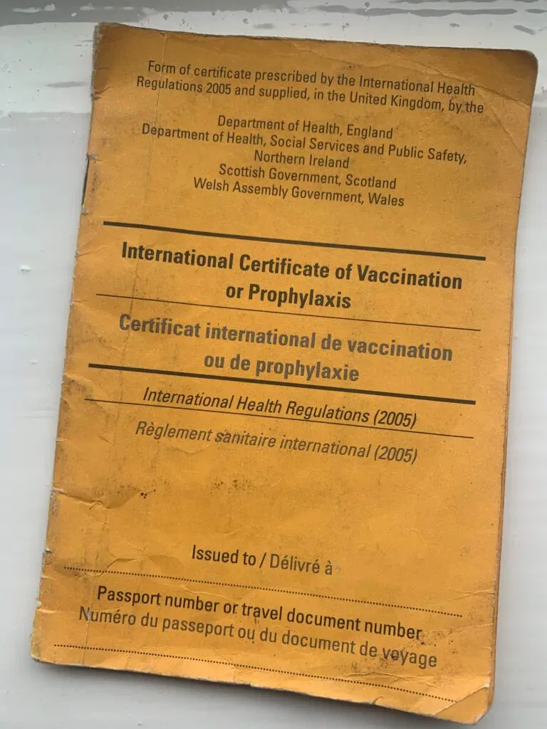 A copy of the Yellow Fever Vaccination Booklet.