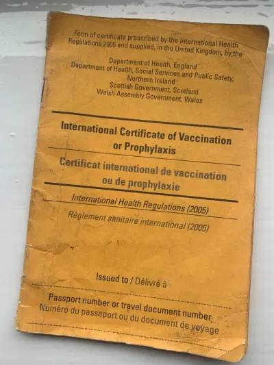 A copy of the Yellow Fever Vaccination Booklet.